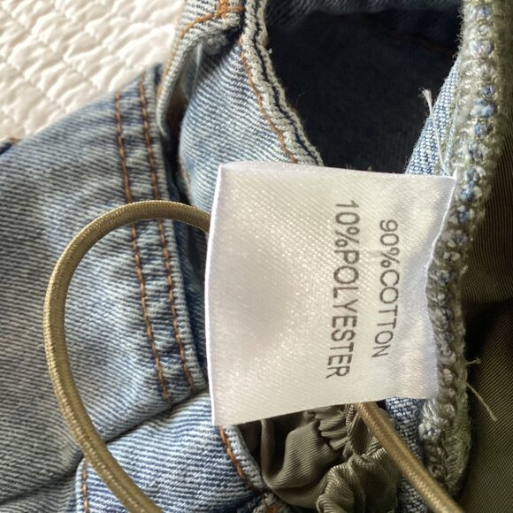 Micas Woman’s Multi Pocket Wide-Leg Cargo Jeans Size L Two-Tone Denim & Olive Gr - Picture 5 of 16